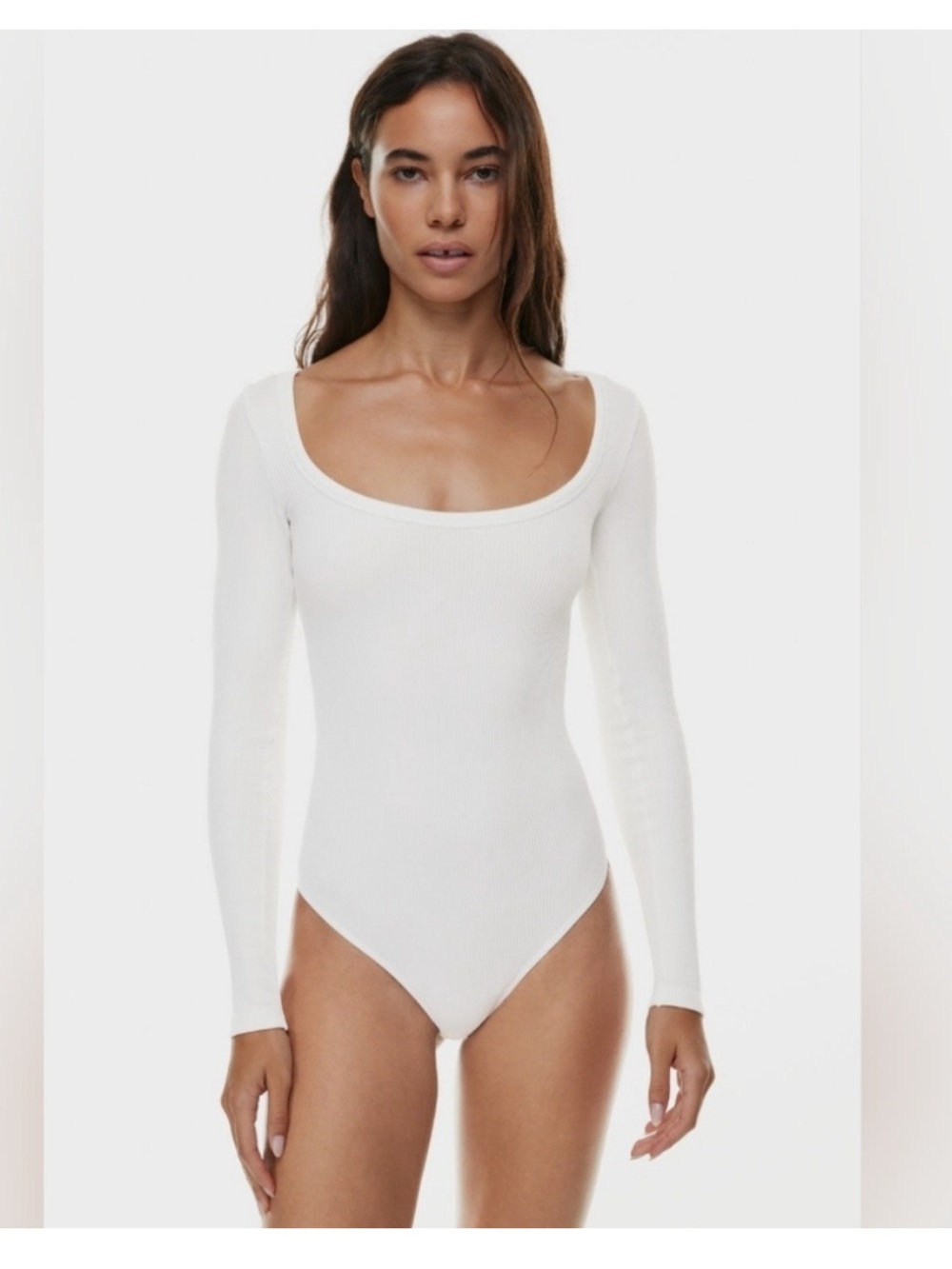 Dress Forum Women’s Long Sleeve Ribbed Bodysuit Size Small Winter White NWT